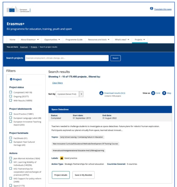 Figure 2. Erasmus+ project results platform. 