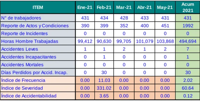 Tabla 6: Índices de seguridad año 2020. 