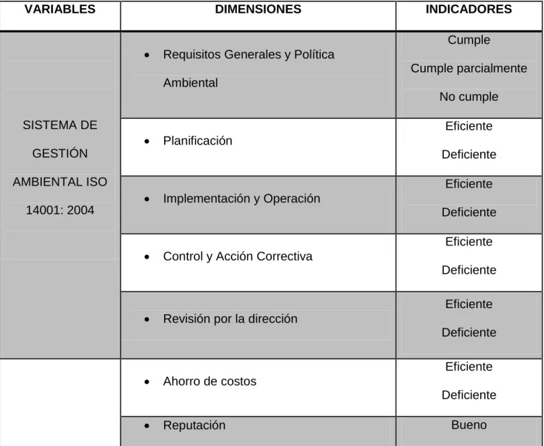 Tabla 4. Variables e indicadores 