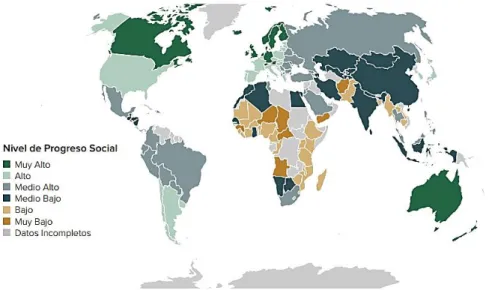 Figura  1.  Mapa  de  resultados  del  Índice  del  Progreso  Social  2017. 