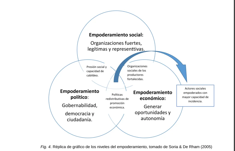 Fig. 4. Réplica de gráfico de los niveles del empoderamiento, tomado de Soria &amp; De Rham (2005)  