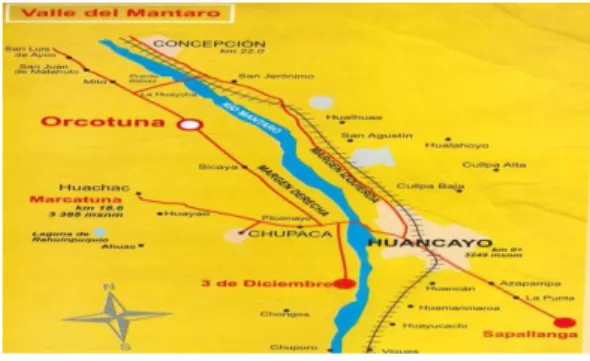 Mapa de ubicación geografía del Distrito de Orcotuna.  