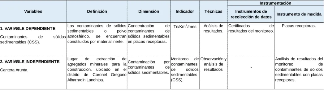 Tabla 6. Operacionalización de variables 
