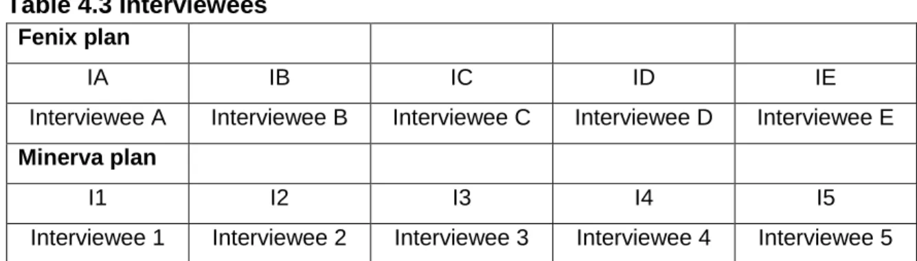 Table 4.3 Interviewees  Fenix plan 