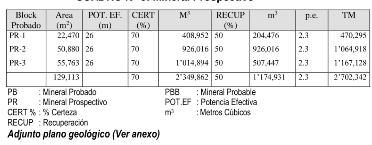 CUADRO N° 6: Mineral Prospectivo 