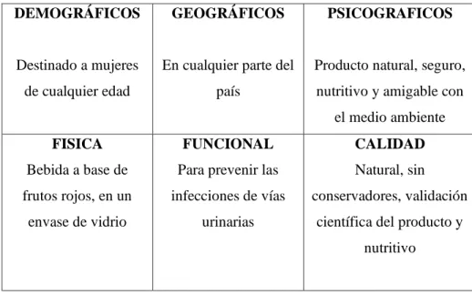 Cuadro 6. Segmentación del mercado y atributos del producto 