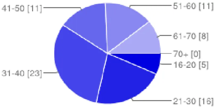 Figure 4.2 Respondents (n=74) age ranges 