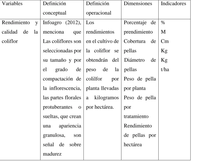 Cuadro 1. Matriz de operacionalización de variables  Variables  Definición 