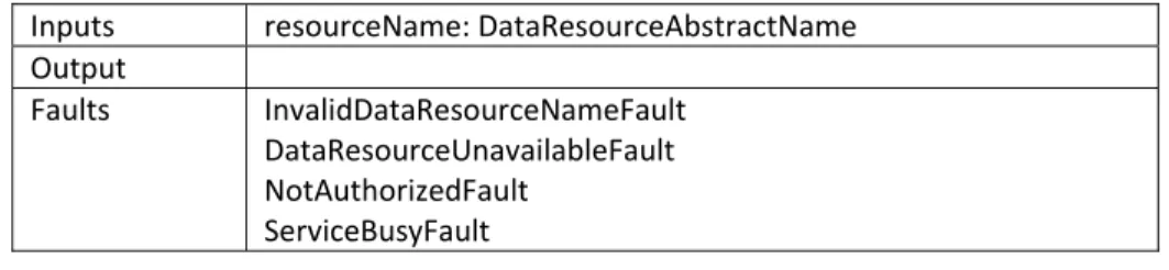 Table 2.5: The  DestroyDataResource  operation. 