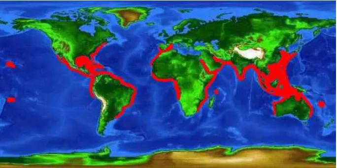 Figura 1.  Distribución geográfica del tiburón martillo Sphyrna lewini. 
