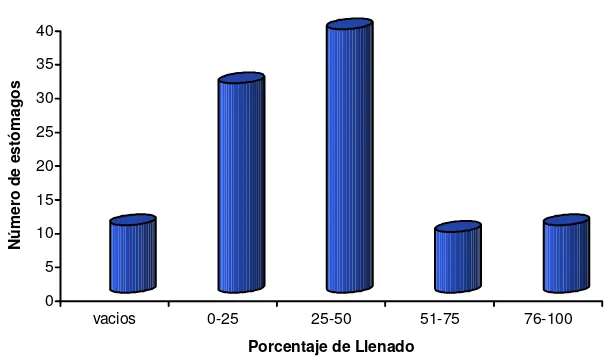 Figura 6. Porcentaje de llenado de estómagos del tiburón martillo Sphyrna lewini. 