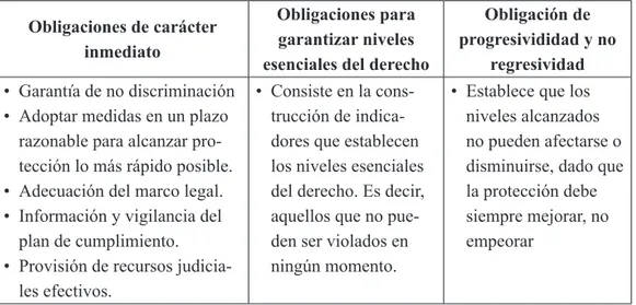 Tabla 2. Tipos de Obligaciones para garantizar la eficacia de los derechos y las TIC