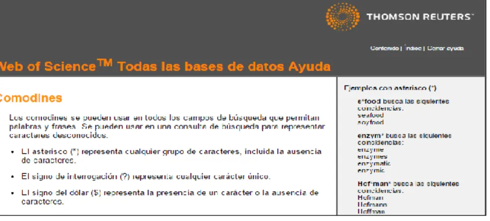 Figura N°1: Búsqueda de información sobre comodines en Web of Science 