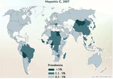 Fig.1 Distribución geográfica de la prevalencia de la Hepatitis C en el Mundo hasta el 2007