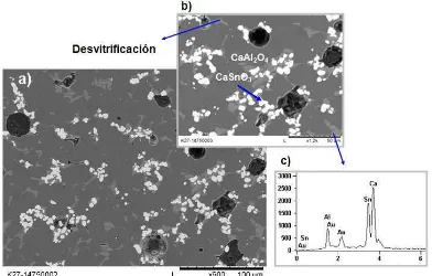 Figura 52. Micrografía obtenida por MEB-EC de la muestra veintisiete tratada a 1475° C por un tiempo de 48 microanálisis (EDS)