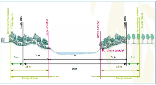 Ilustración 4-4 Delimitación de Franja Riparia. Imagen tomada de (Jordi  Camprodon, 2012)