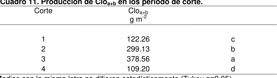Cuadro 12. Producción de BS y BF en los periodos de corte (DP 1+2+3). 