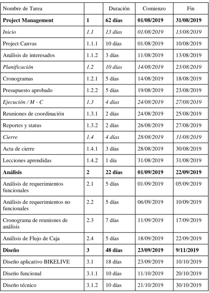 Tabla 8 Fases del proyecto. 
