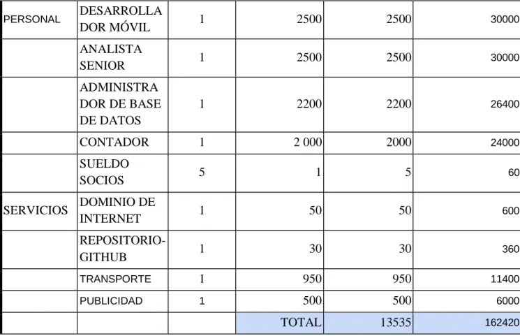 Tabla 13 Presupuesto del Proyecto.