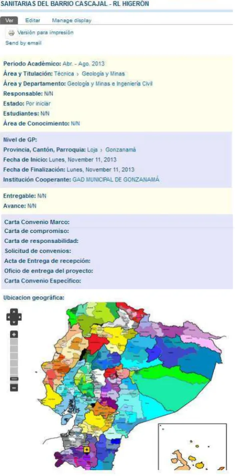 Figura 9.  Presentación web de proyecto nuevo 