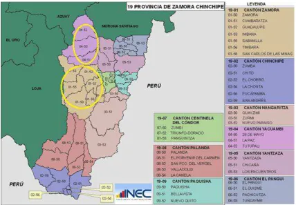 Tabla Nº 1 Límites de los cantones Zamora y YacuambiZAMORA 