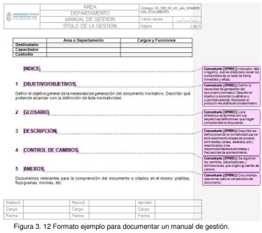 Figura 3. 12 Formato ejemplo para documentar un manual de gestión. 