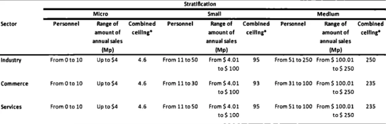 Table 3.1  Stratification  of companies published in  the Official Journal of the  Federation June 30, 2009 