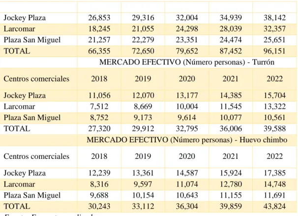 Tabla N° 50: Mercado objetivo proyectado 