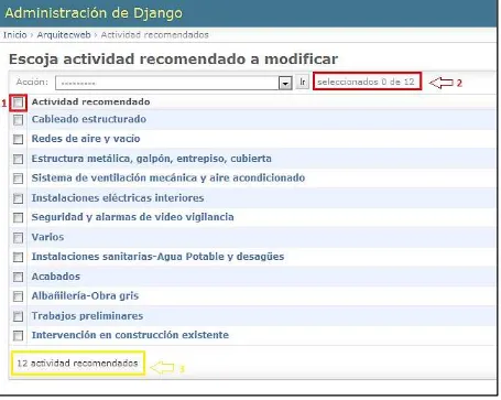 Figura 27: Listado de actividades recomendadas. Fuente: Mozilla Firefox, ejecutando la Página Web de: Planificación y Control de Proyectos 