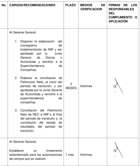 Tabla 4. Plan de implementación de recomendaciones 