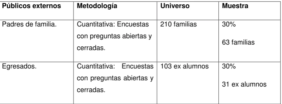 Cuadro 3: Público externo y metodología             