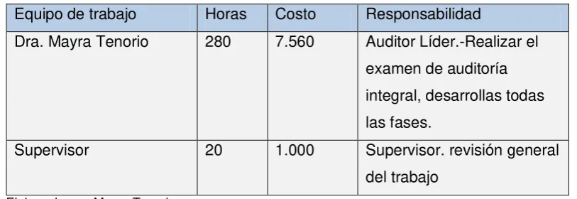 Tabla   No. 9  Términos del convenio y honorarios 