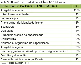 Tabla 9. Atención en  Salud en  el Área N° 1 Morona 