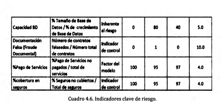 Cuadro 4.6. Indicadores clave de riesgo. 