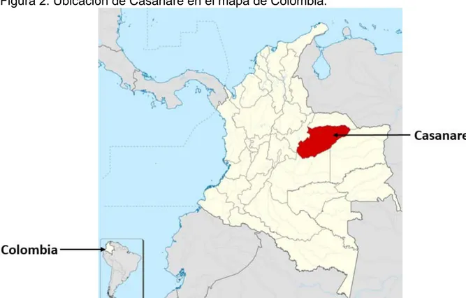 Figura 2. Ubicación de Casanare en el mapa de Colombia.  