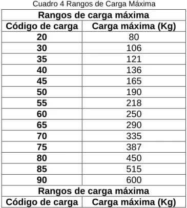 Cuadro 4 Rangos de Carga Máxima 