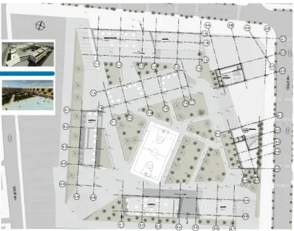 Figura 12. Planta general y su conexión con el contexto y el colegio. Predio de estudio