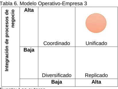 Tabla 6. Modelo Operativo-Empresa 3 