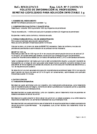 FOLLETO DE INFORMACIÓN AL PROFESIONAL BEMETAD LIOFILIZADO PARA SOLUCIÓN ...