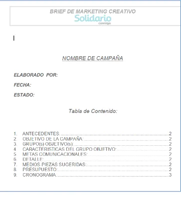 Figura No. 6. Brief de Marketing Creativo. Fuente: Banco Solidario 