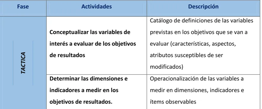 Tabla 1.    Actividades de la fase Táctica. 