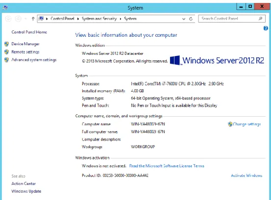 Figura 9. Configuración Servidor ePO, Windows server 2012 R2 para la prueba de concepto  