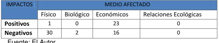 Tabla 5.3  Impactos Ambientales Producidos 