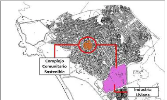 Figura 6: Relación del Proyecto con Industria liviana de Pachacutec  Fuente: Plano de Zonificación del Distrito de Ventanilla, 2015 