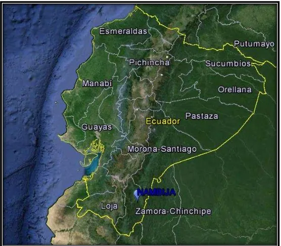 Figura 1. Mapa de ubicación de Nambija.  Fuente: Google Earth. 