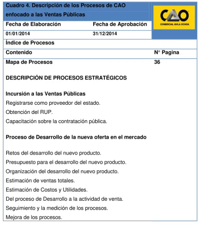 Cuadro 4. Descripción de los Procesos de CAO 