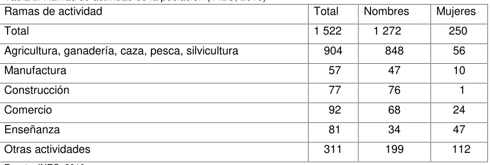 Tabla 2. Ramas de actividad de la población (INEC, 2010)