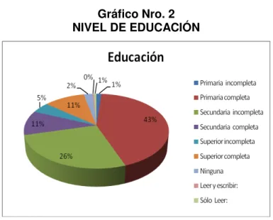 Gráfico Nro. 2  NIVEL DE EDUCACIÓN 