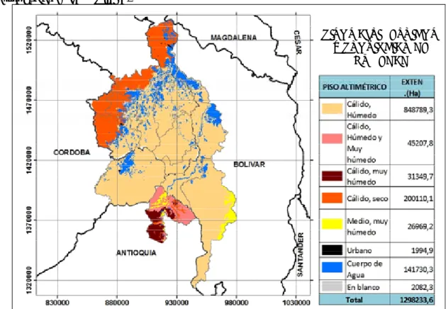 Figura 8. Pisos altimétricos y provincias de humedad de la Área de Desarrollo  Rural (ADR) La Mojana