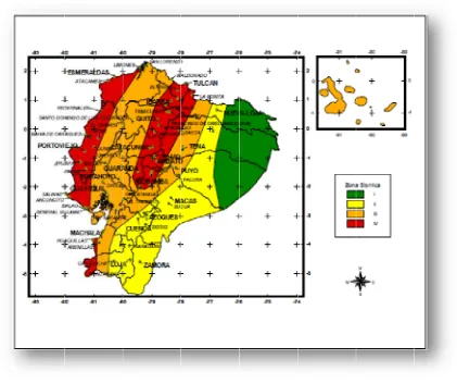 Figura 13. Ecuador, zonnas sísmicas para proppósitos de ddiseño. 
